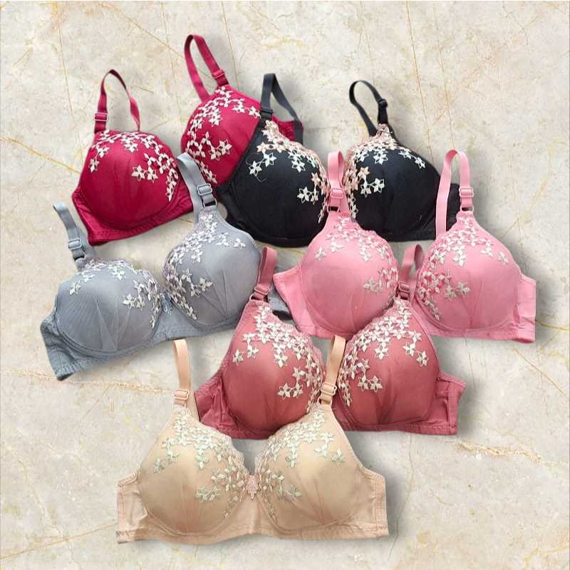 (BD) Bra Wanita Motif Bordir Kekinian Bh Busa Ukuran 36-42 Cup Sedang Tanpa Kawat
