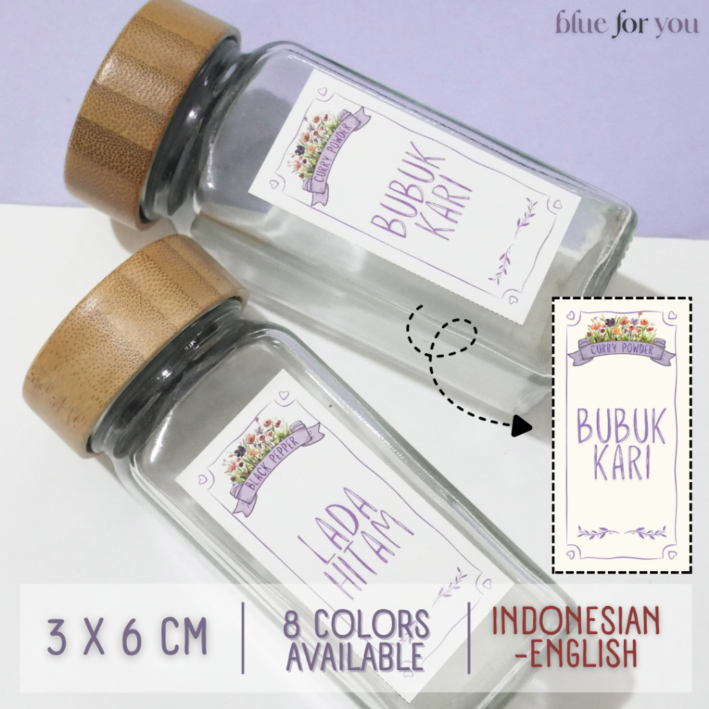[ID/EN] Stiker Label Botol Bumbu Aesthetic Handwriting (3x6 cm) | Blue for You by Pretty & Prim