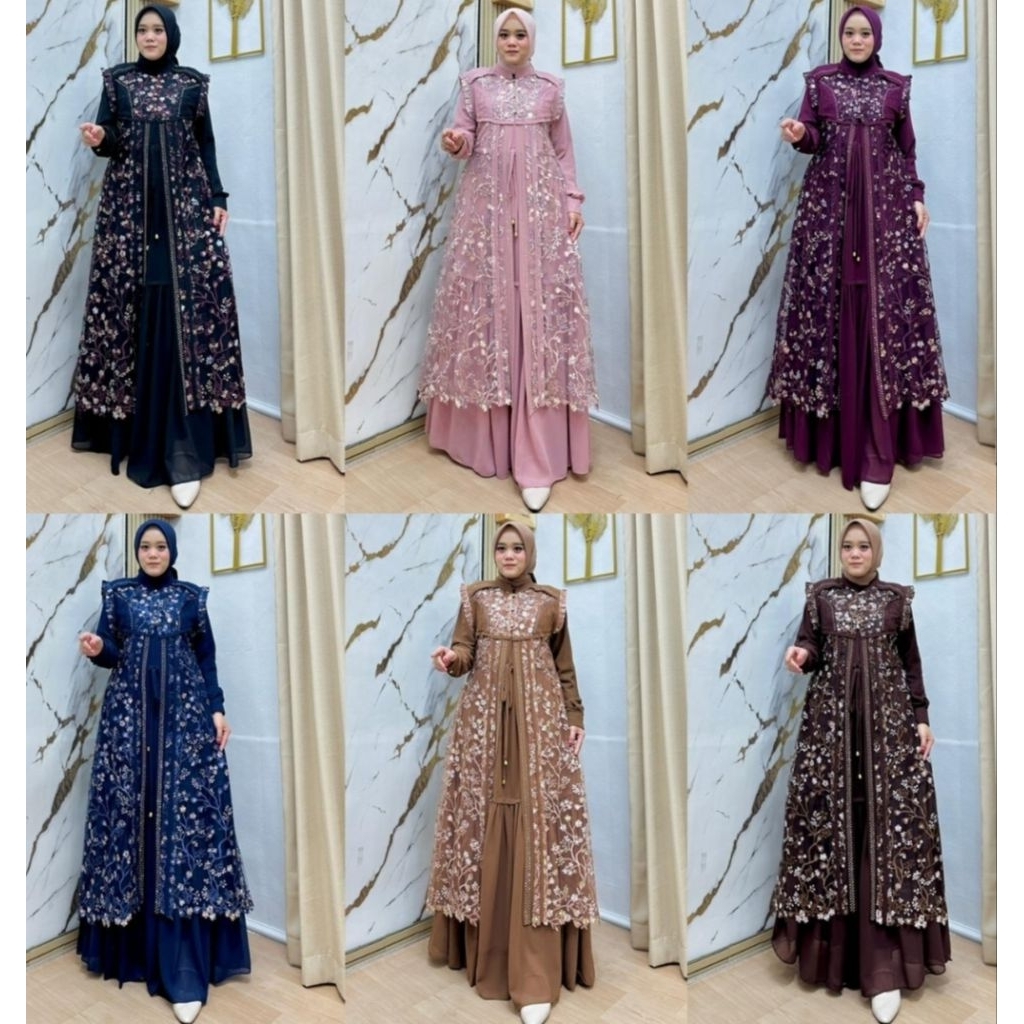 gamis burkat rompi, dua baju dengan outer gamis mewah elegan