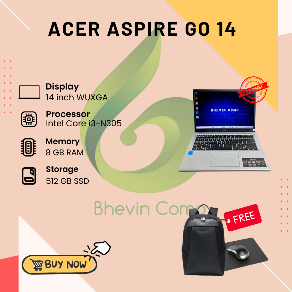 ACER ASPIRE GO 14 INTEL CORE I3-N305 RAM 8GB SSD 512GB
