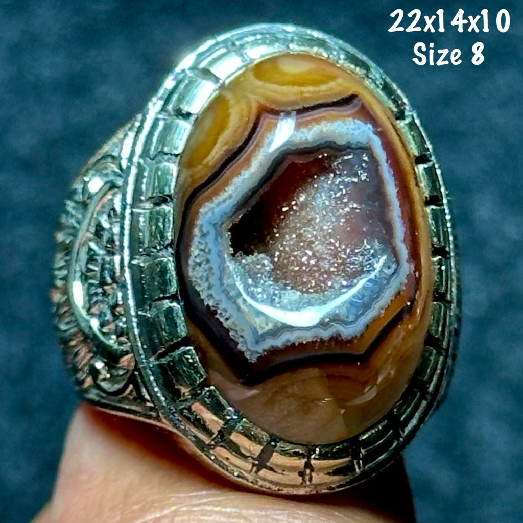 Cincin Batu Akik Natural Yaman Ginggang Combong Alami Kristal (asli alam)