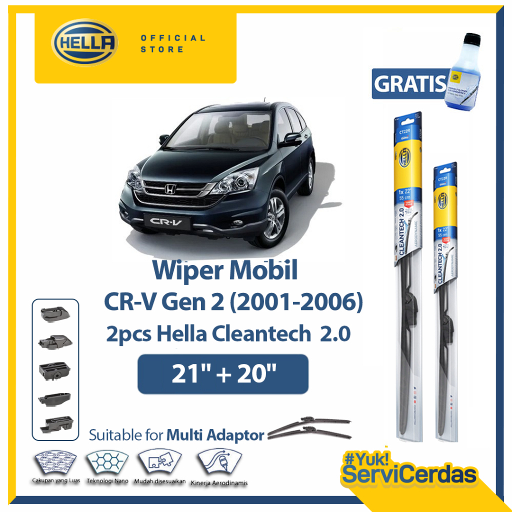 Wiper Mobil HONDA CRV Gen 2 2001-2006 21" + 20" (2pcs) - HELLA Cleantech 2.0