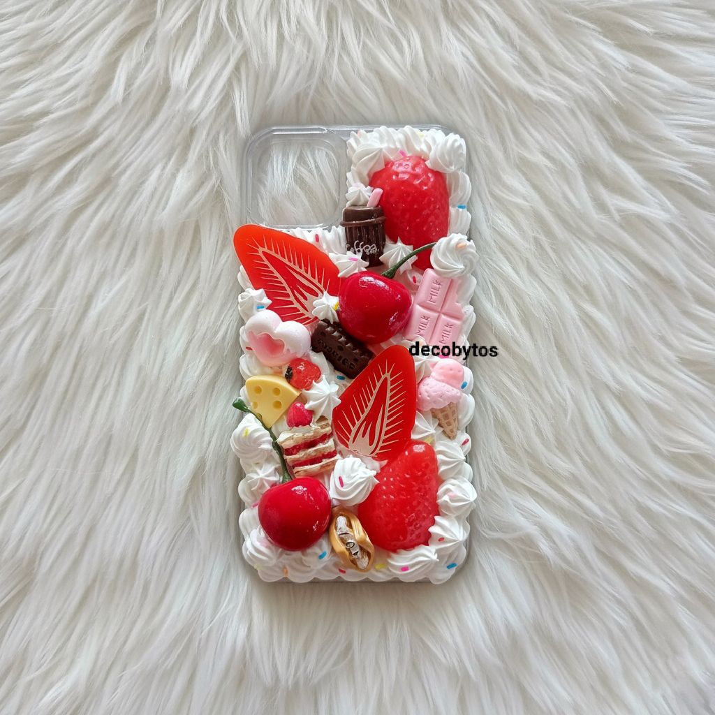 (decobytos) PRE-ORDER Decoden Phone Case Casing “Strawberry Cherry Whipped” For All Type HP Handmade