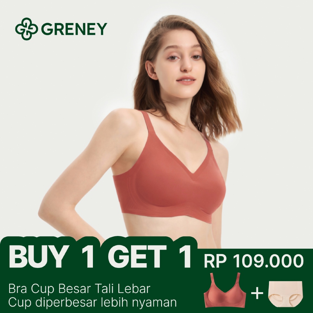 GRENEY - Set Bra Big Size Tali Lebar Bergesper Tanpa Kawat Tanpa Busa Bra Push Up Jumbo + Celana Dal
