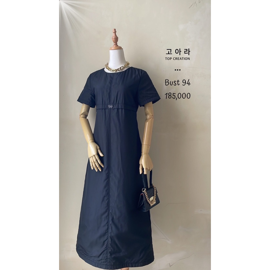 Midi dress puffer lengan pendek hitam polos premium preloved murah keren loose