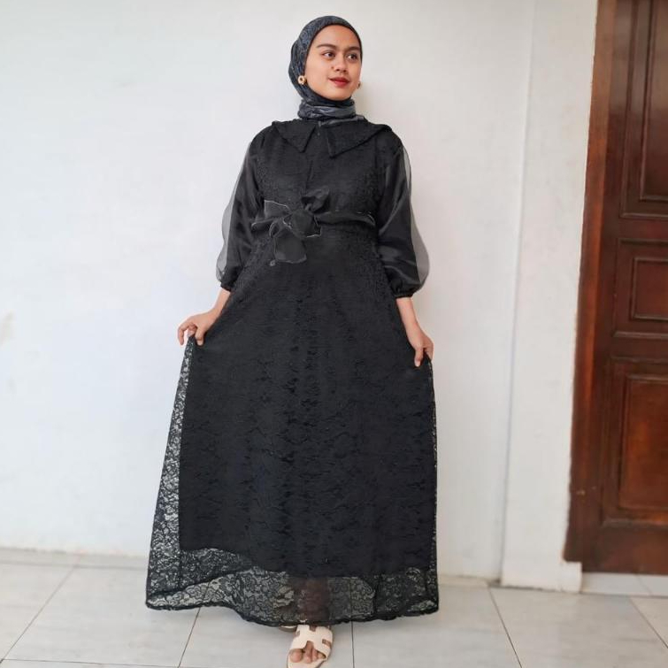 Gamis organza / Gamis Brukat Organza kombinasi Mutiara / Pakaian Muslimah