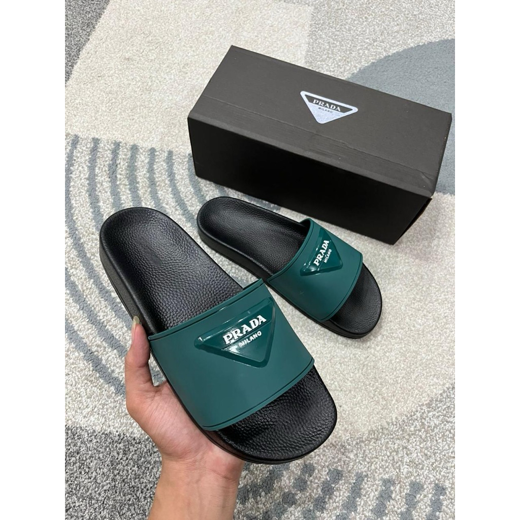 Sandal prada Pria Slide Selop Slop Slippers Men Bahan Karet Ukuran Sendal Cowok Terbaru free box