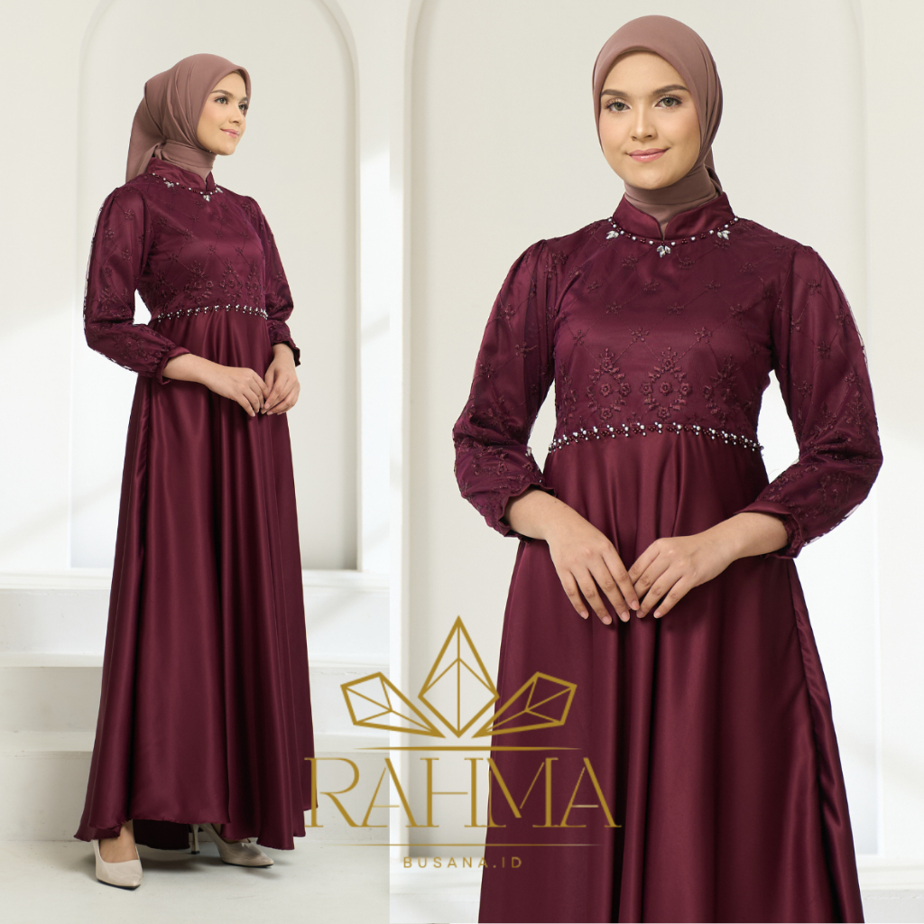 Brina Dress Luxury Gamis Burgundy Premium | Gamis Burgundy Akad Kondangan | Gamis Burgundy Elegan Re