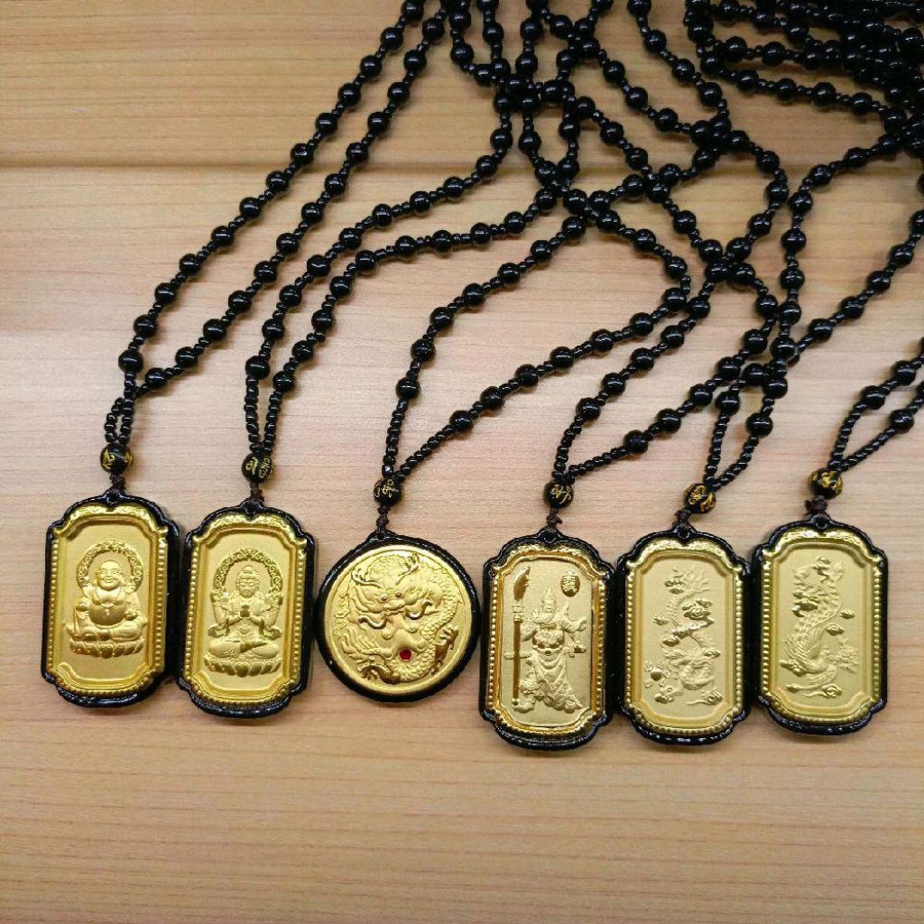 Kalung Hatian Jade Hitam Tahta Gold - Hetian Jade - Black Synthetic Jade Simple Pendant Necklace For