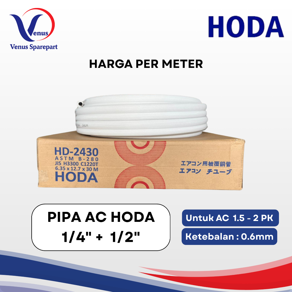 PIPA AC HODA 1/4 + 1/2 0.6 MM UNTUK AC 1.5 - 2 PK HARGA PER METER