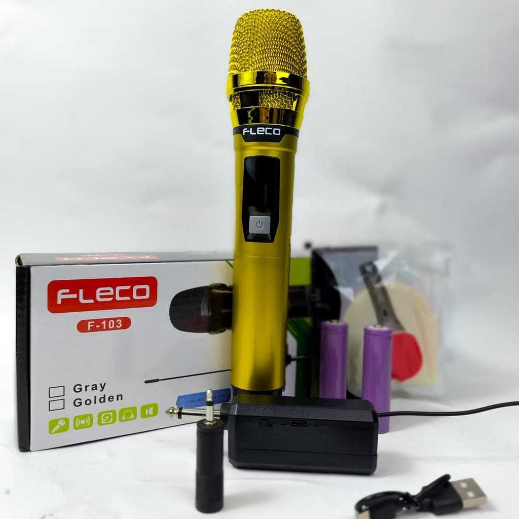 Mic wireless single Fleco MIC F- 103 Profesional Wireless microphone micF-103 mic gold karaoke mic