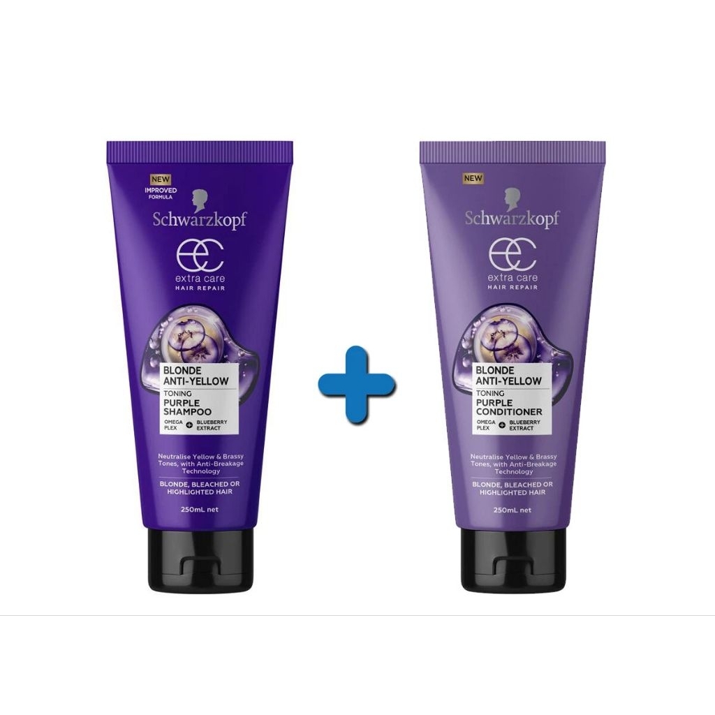 SCHWARZKOPF EXTRA HAIR CARE BLONDE ANTI - YELLOW TONING PURPLE SHAMPOO & CONDITIONER