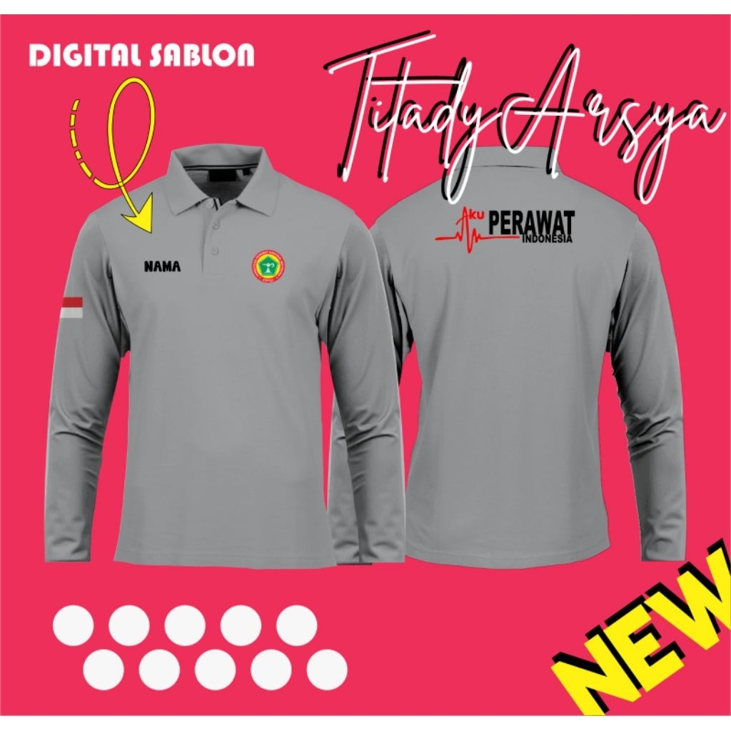 custom kaos kerah kancing PERAWAT free nama bisa untuk pria dan wanita