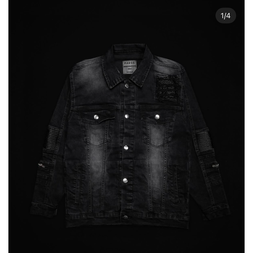 Denim Fause Black Jacket Bikers Leather