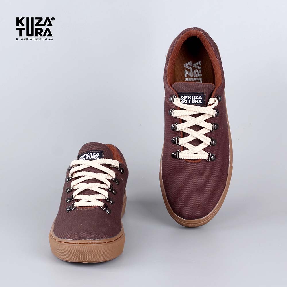 Sepatu Sneakers Tali Casual Pria Coklat Kanvas Original KUZATURA - Sepatu Jumbo/Big Size PS5