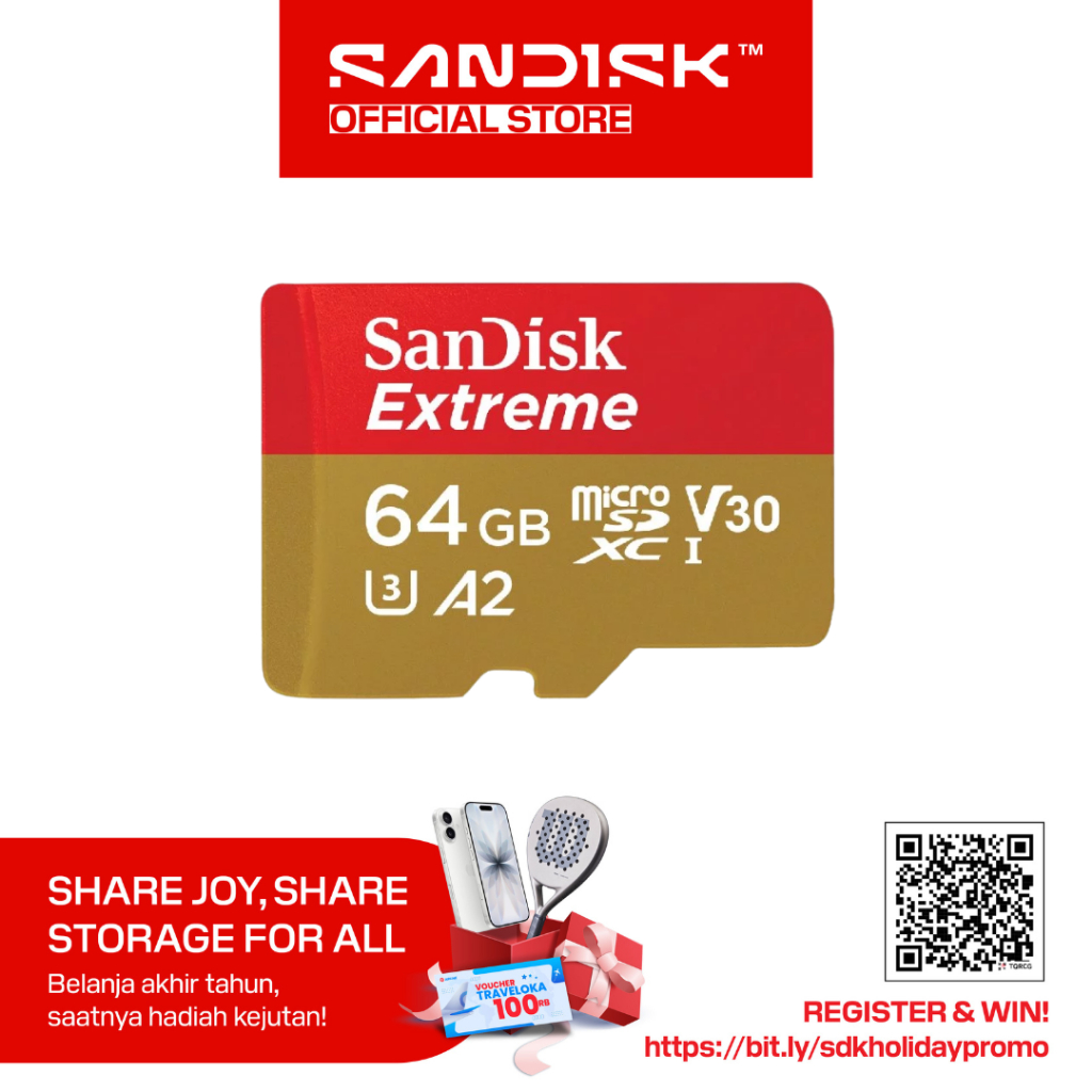 SanDisk microSDXC Extreme 64GB Class 10 UHS-I A2 V30 U3 4K UHD Drone (Up to 170MB/s)