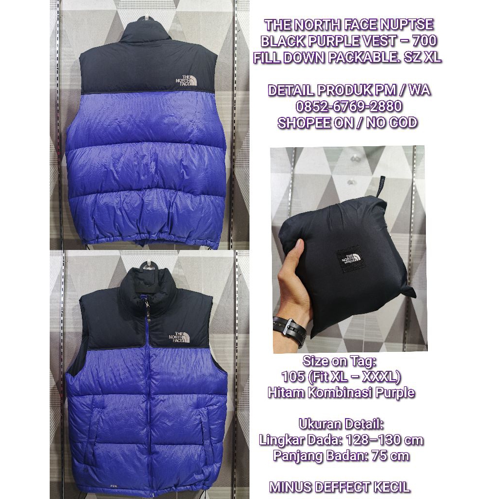 ROMPI BULU ANGSA TH* N*RTH F*C*  NUPTSE BLACK PURPLE VEST – 700 FILL DOWN PACKABLE