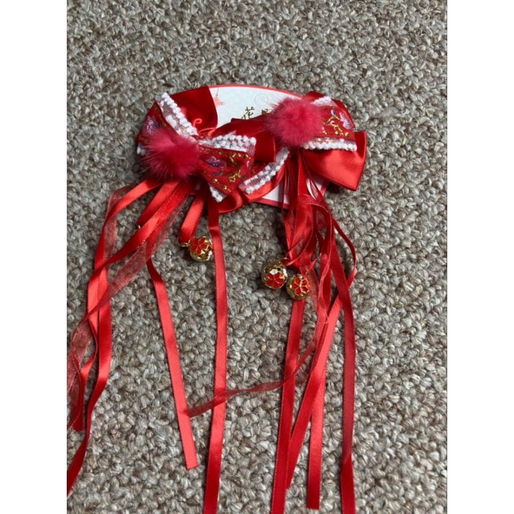 Jepitan Rambut Anak Perempuan Warna merah korea nuansa Imlek pita kepang jepitan Korea Accessories A