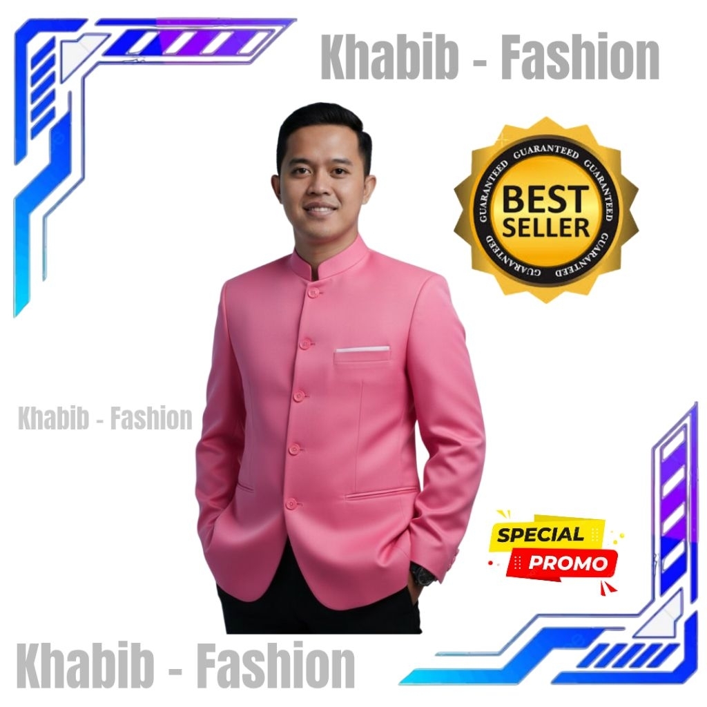 JAS KOKO JASKO MANDARIN PRIA WARNA PINK LIST SAKU PUTIH