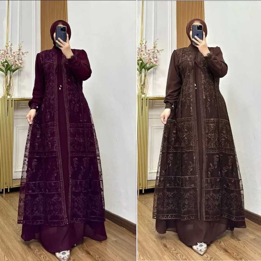 Gamis Lebaran 2026 Model Gamis Terbaru LUXURY Haura Dress Terlaris Baju Kondangan Brukat Menyatu Sim