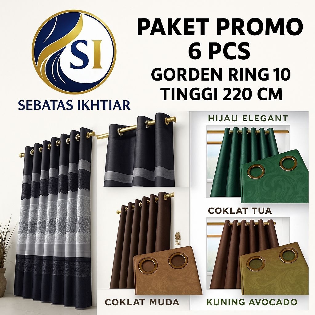 PAKET 6 PCS GORDEN JENDELA DAN PINTU MINIMALIS AESTHETIC SMOKERING 10 LUBANG