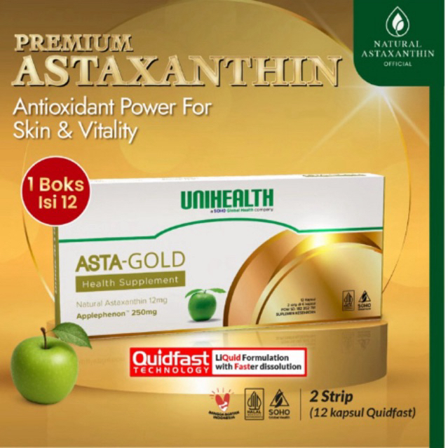 ASTA GOLD PREMIUM ASTAXANTHIN UNIHEALTH isi 12kapsul antioksidan