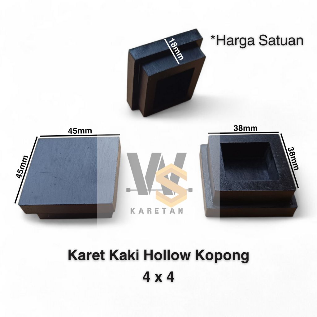 Karet Kaki Hollow 4x4 Kopong Karet Tutup Kaki Meja Kursi Rak Besi Hollow