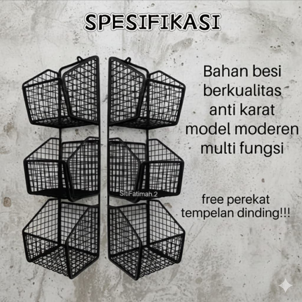 Rak keranjang besi susun 3, Rak dapur serbaguna, Rak tempel dinding