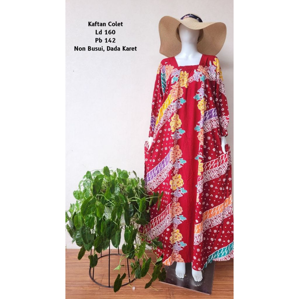 PARAN Kaftan Batik Cap Colet Ld 160 Pb 142 Rayon Premium Jumbo Non Busui Dada Karet Homedress Pekalo