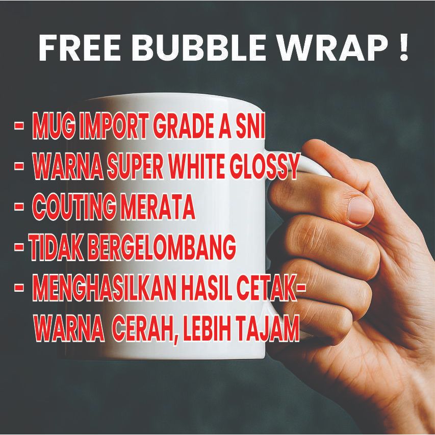 MUG GELAS POLOS COATING SUBLIM PUTIH GRADE A MUG PREMIUM IMPORT SQ ONE11 oz BANDUNG