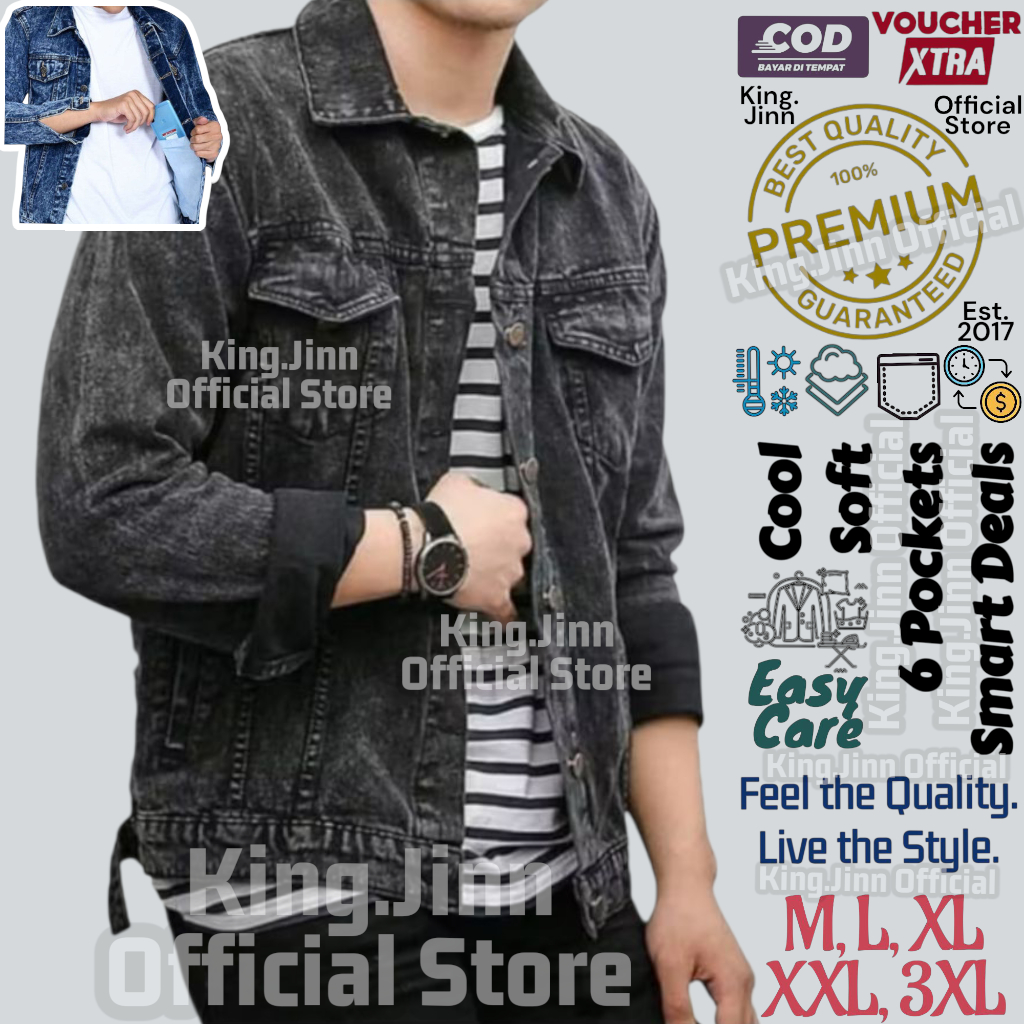 Jaket Jeans Denim Premium Pria All Size - Jumbo Oversize - Sandwash Black