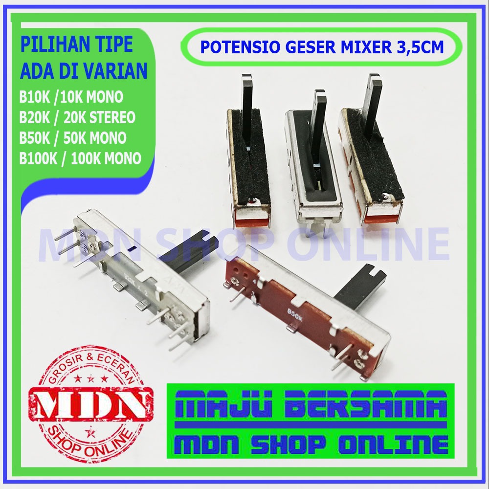 Potensio geser mixer 3,5cm 10k 20k 50K 100K mono stereo balans