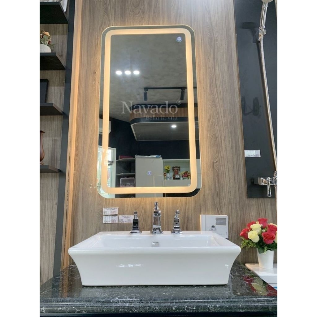 Kaca cermin Touchscreen Led dinding kamar mandi wastafel