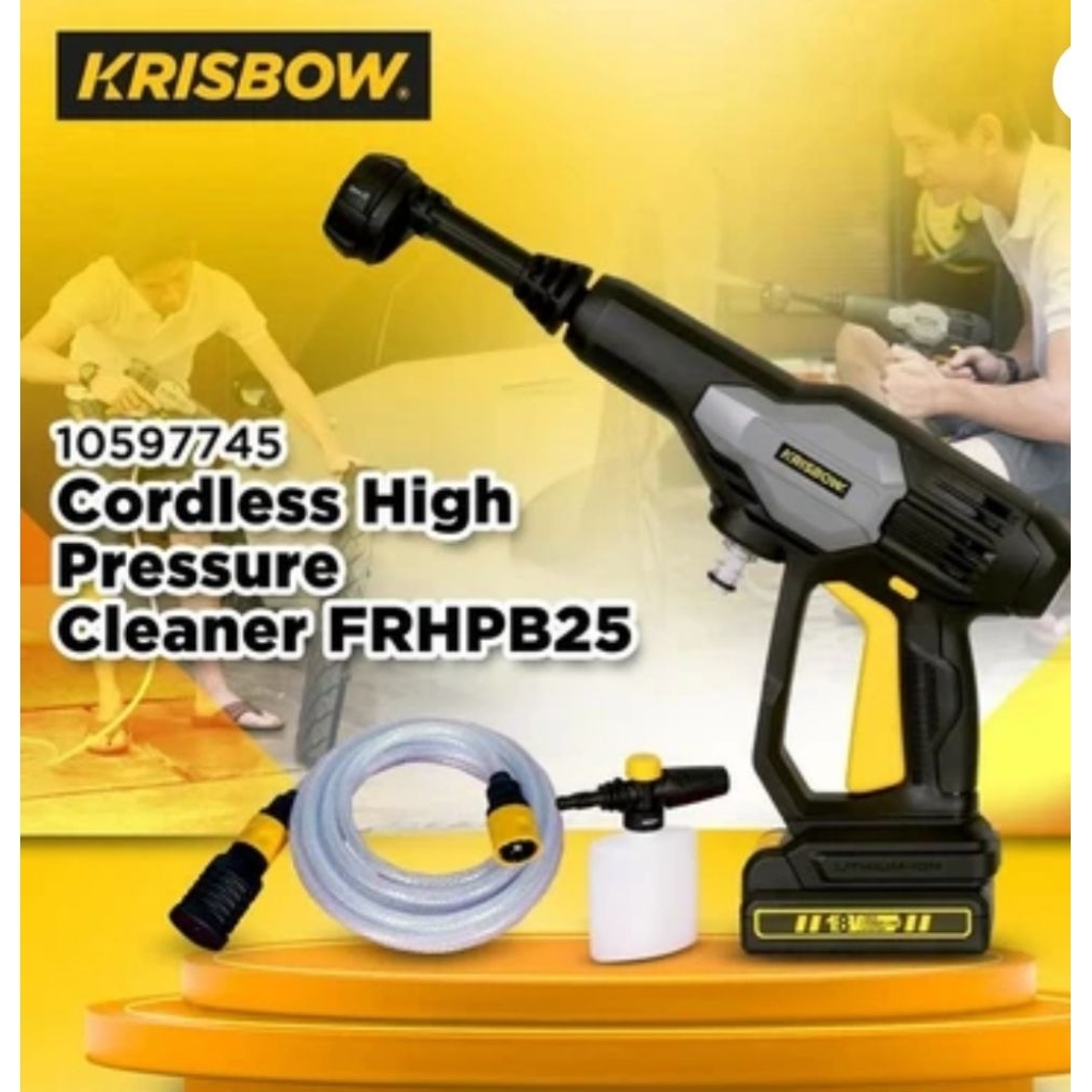 krisbow cordless high pressure cleaner spray gun jet cleaner baterai tanpa kabel krisbow cuci mobil 