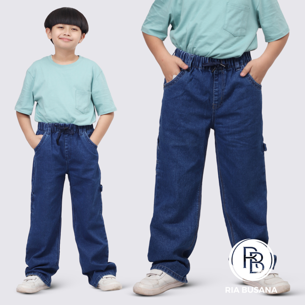 Ria Busana - Ria Jaya - Celana Jeans Panjang Anak Pria Skena Baggy Pants Lebar Gombrong Blue