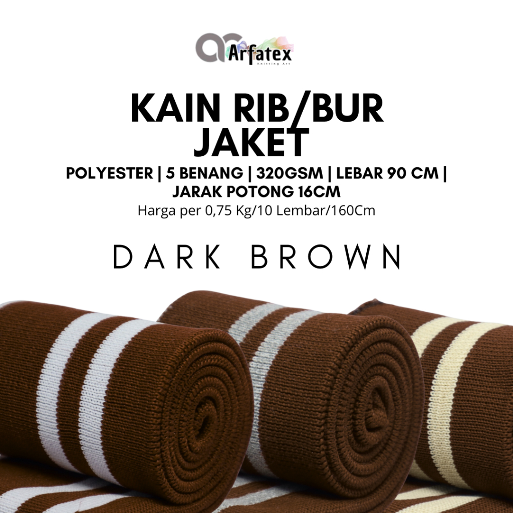 Kain rib bur polyester untuk jeket premium coklat tua polos strip dan rajut babat aksesoris fashion