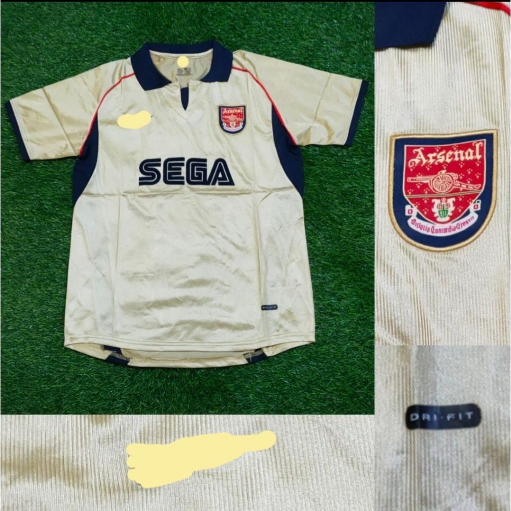 Jersey Kaos Baju Sepak Bola Arsenal Gunners Meriam London Home Away 3rd Third Gold Kuning Sega Retro