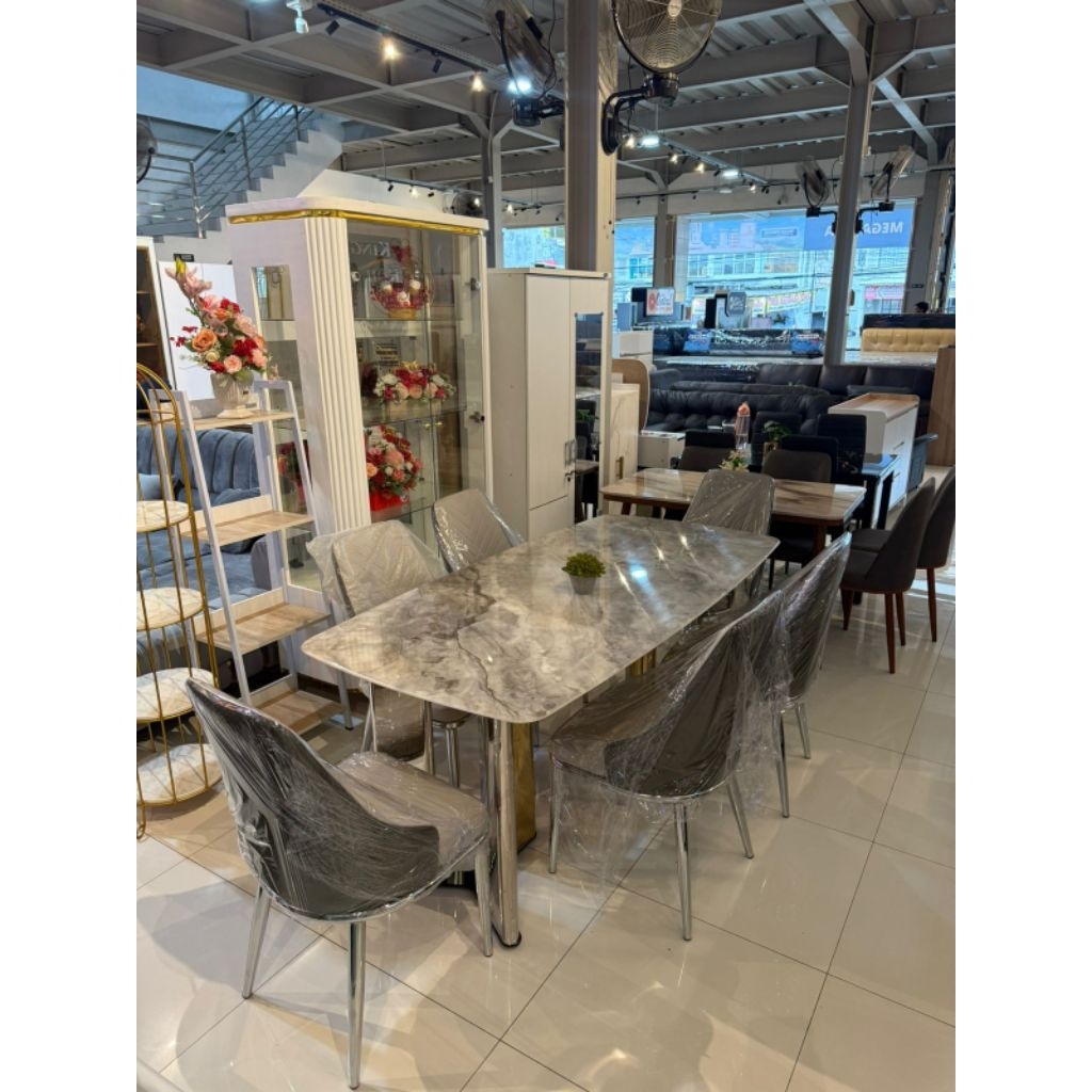 Meja makan sultan marmer kursi 6