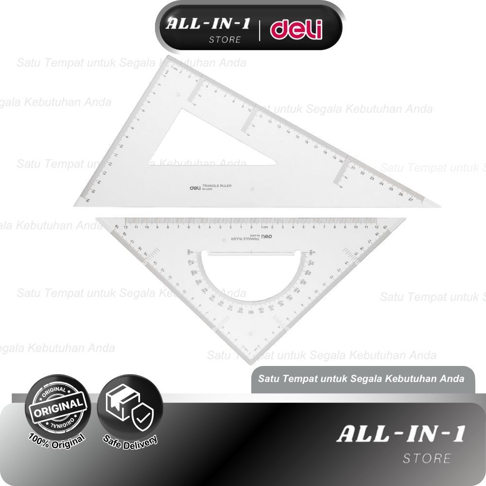 Deli Set Square E6430 28cm 2pcs Transparan Penggaris Segitiga Presisi untuk Sekolah Teknik Arsitek