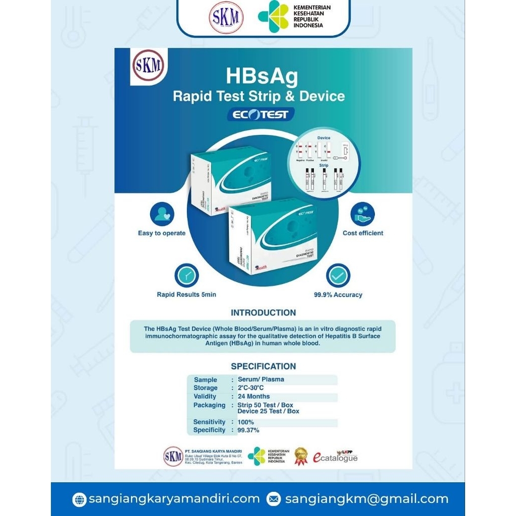 Alat rapit test hbsag casette ecotest isi 25 test perbox