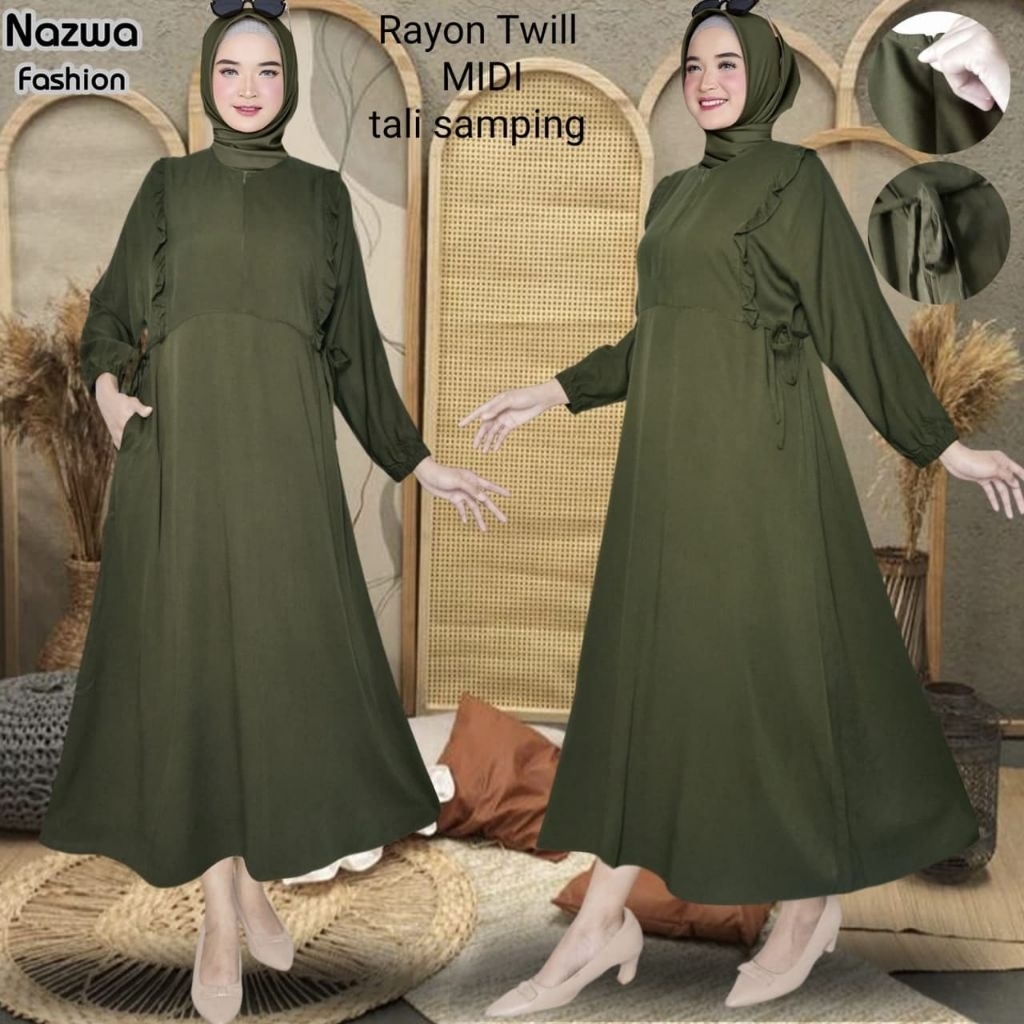 midi dres bhn adem ada tali d pinggang tgn karet