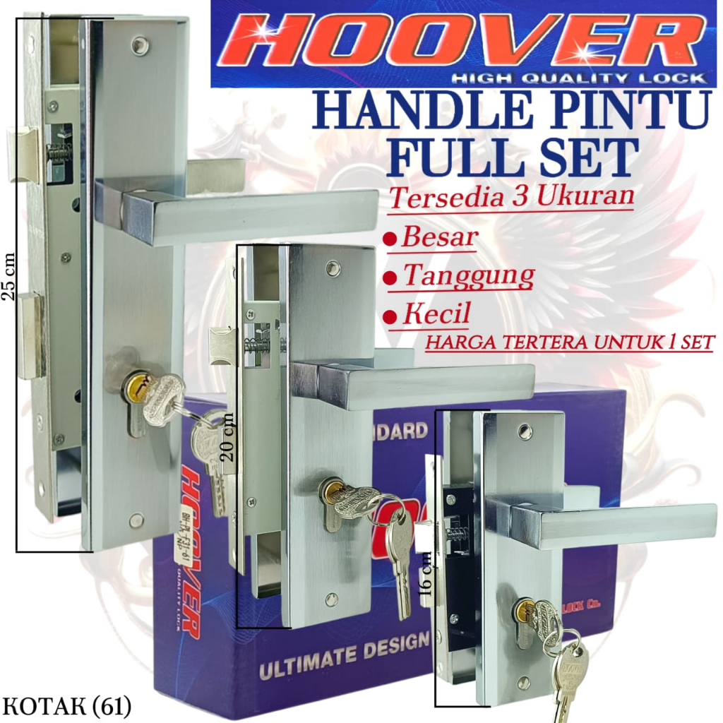kunci pintu full set degan 3 varian HOOVER /handle pintu 1set gagang kotak