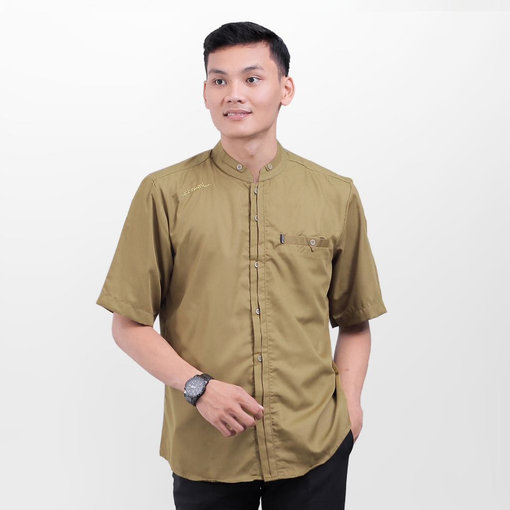 Elrumi Kemeja Pria Koko Pendek Olive | Baju Koko Kemeja Pria Shanghai