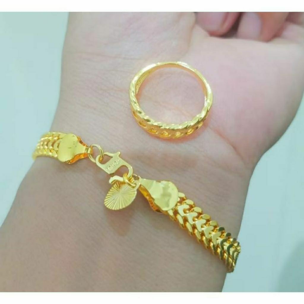 Gelang Dan Cincin Rantai Titanium Gold Cantik Mewah Tahan lama