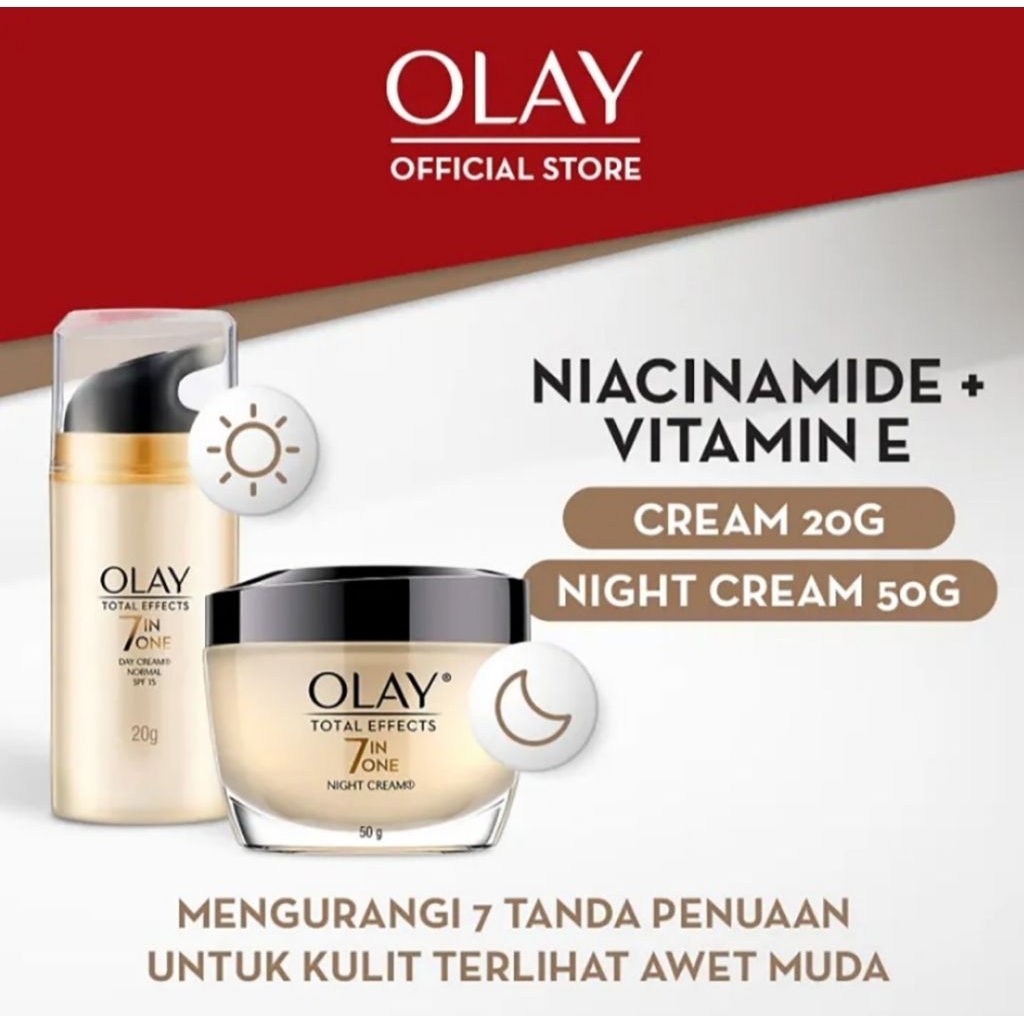 Paket Olay Total Effects 7 in 1 Krim Pagi Pelembap Wajah SPF 15 + Krim Malam