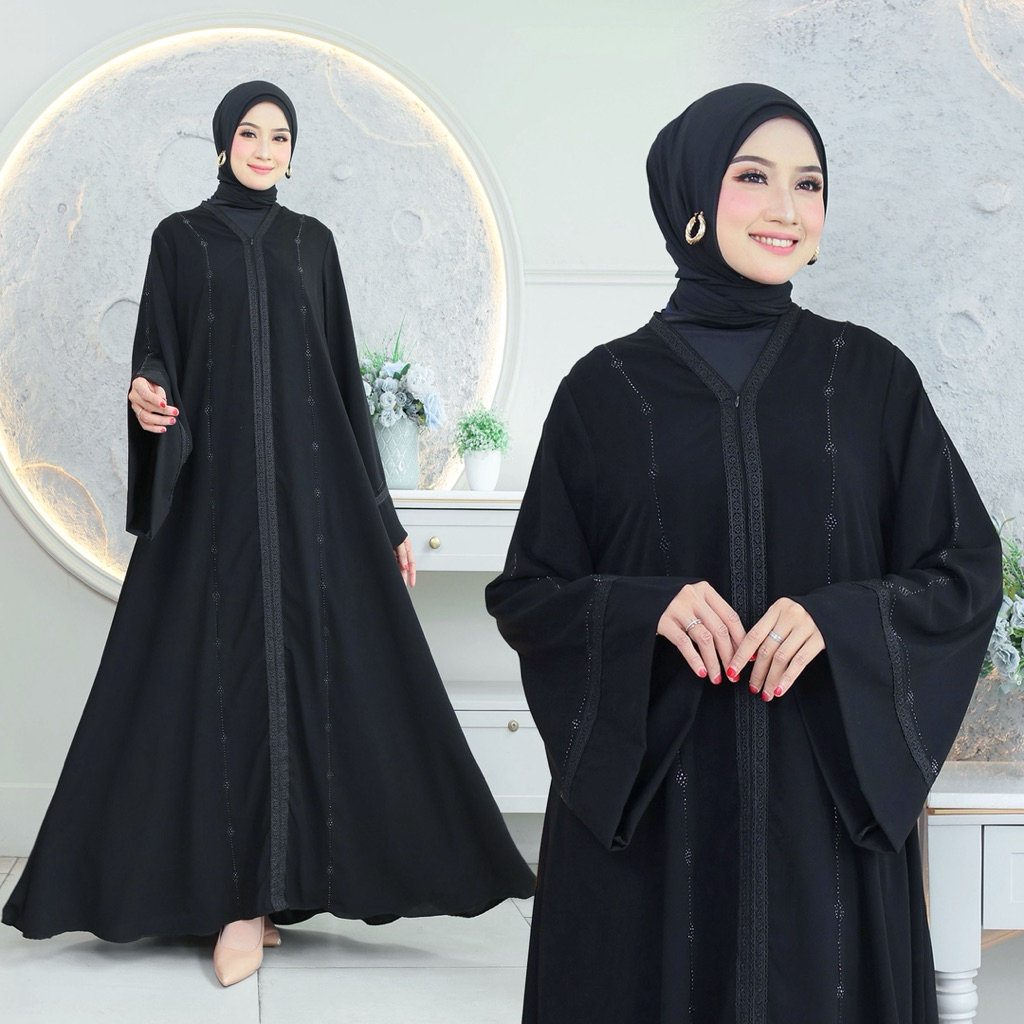 GAMIS ABAYA ARAB HITAM POLOS RENDA ALEZA