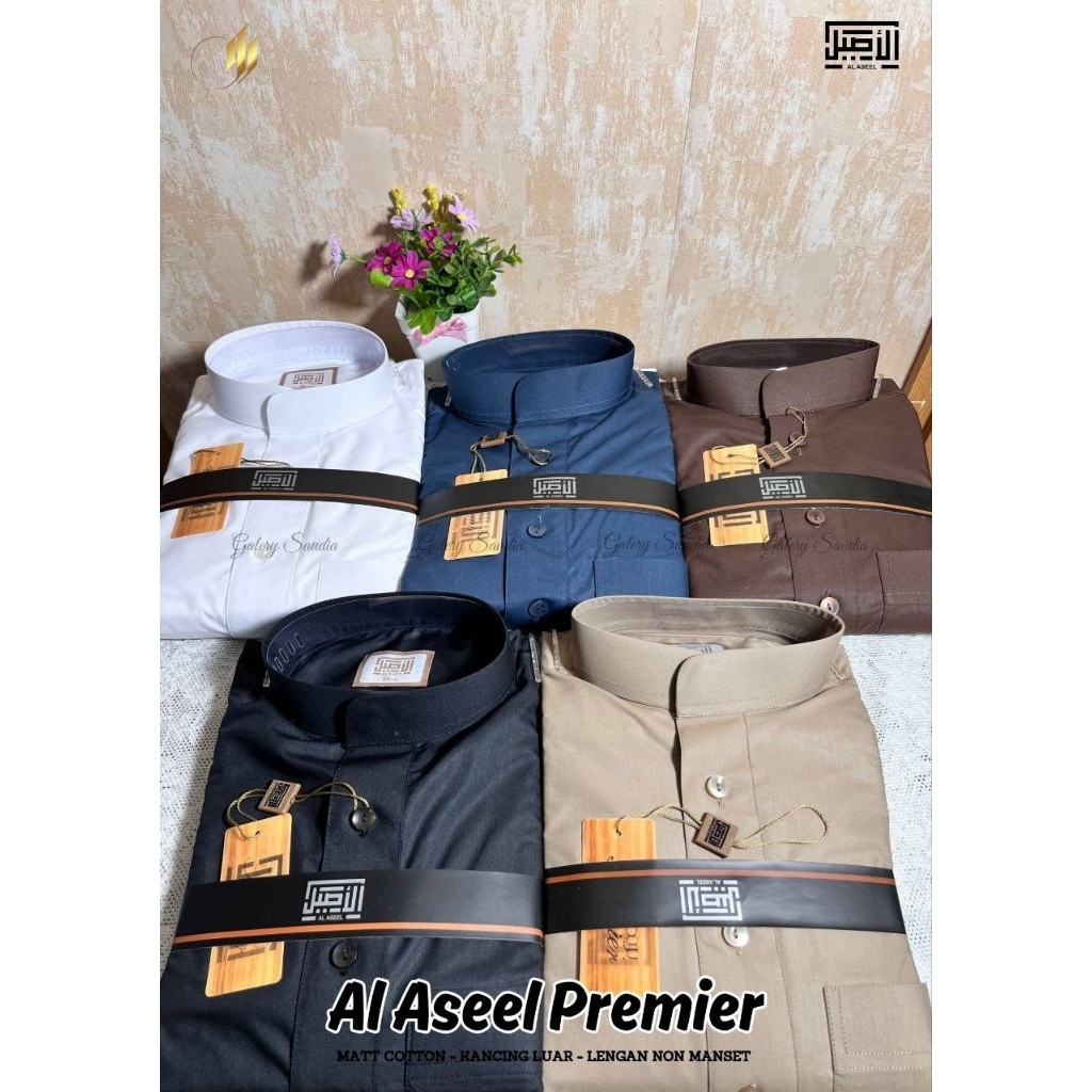 Jubah Al aseel Premier Kerah bulat & Kerah kemeja lengan manset/ non manset warna putih dan aneka wa
