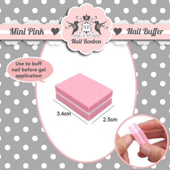 Mini Pink Nail Buffer Nail Prep Gel Kuku utk Asah Kutek Gel Manicure Pedicure Menikur Pedikur Art