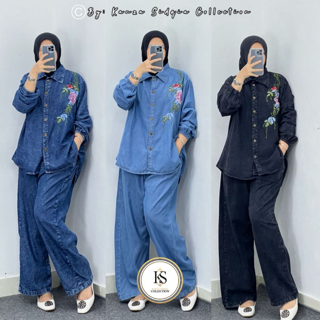KS-Asika Setcel Jeans (Setelan Levis wanita mix bordir) Setelan panjang hijab friendly
