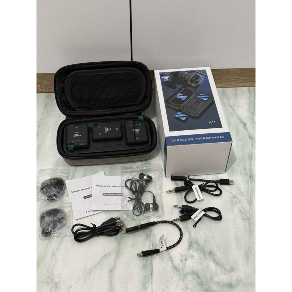 TNW-N11 Microphone Wireless Dual Mikrofon Clip on Mic hp dan Charging Case Mikrofon untuk Live Vlog 